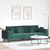 vidaXL Soffa med kudde Mörkgrön 250 x 77 x 76 cm Sammet