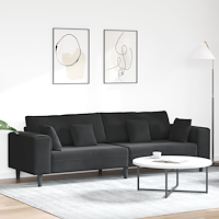 vidaXL Soffa med kudde Svart 250 x 77 x 76 cm Sammet