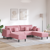 vidaXL Sammetsoffa med kudde med kudde 3 pcs Rosa 208 cm Sammet