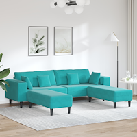 vidaXL Sammetsoffa med kudde med kudde 3 pcs Turkos 208 cm Sammet