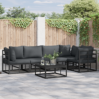 vidaXL Trädgårdsoffset med kudde med kudde 6 pcs Svart 70 x 70 x 32 cm Aluminium