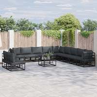vidaXL Trädgårdsoffset 11 pcs Svart 70 x 70 x 32 cm Aluminium