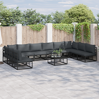 vidaXL Trädgårdsoffset 11 pcs Svart 70 x 70 x 32 cm Aluminium