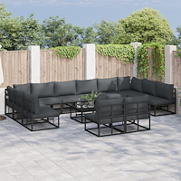 vidaXL Trädgårdsoffset 12 pcs Svart 423 x 211.5 x 71 cm Aluminium