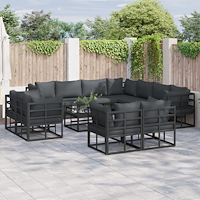vidaXL Trädgårdsoffset 12 pcs Svart 70 x 70 x 32 cm Aluminium