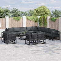 vidaXL Trädgårdsoffset 13 pcs Svart 353 x 353 x 71 cm Aluminium