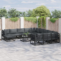 vidaXL Trädgårdsoffset 13 pcs Svart 70 x 70 x 32 cm Aluminium