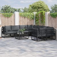 vidaXL Trädgårdsoffset med kudde 8 pcs Svart Aluminium