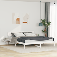 vidaXL Sängram med huvudgavel Vit 200 x 200 cm Massiv furu