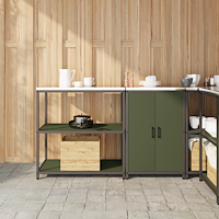 vidaXL Köksförvaringsset med hylla 2 pcs Olivgrön 150 x 50 x 92 cm
