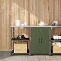 vidaXL Köksförvaringsset med hylla 2 pcs Olivgrön 120 x 50 x 92 cm