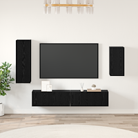vidaXL TV-bänk set med hylla med lagring med dörr 4 pcs Svart ek 30.5 x 30 x 90 cm