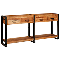 vidaXL Konsolbord 2 2 pcs Brun 160 x 33 x 75 cm Solid akaciaträ