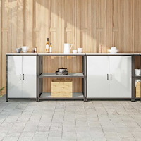 vidaXL Köksförvaringsset med hylla 3 pcs Silver 240 x 50 x 92 cm