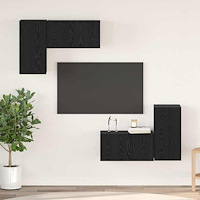 vidaXL TV-bänkskåpsset med hylla med lagring med dörr 4 pcs Svart ek 60 x 30 x 30 cm
