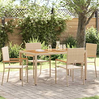 vidaXL Utomhusstolar 4 pcs Kräm, Brun PE rattan, Massivt akaciaträ