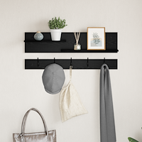 vidaXL Väggmonterad Klädhängare med hylla med lagring Svart ek 90 x 15 x 36 cm