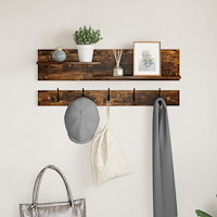 vidaXL Väggmonterad Klädhängare med hylla Rökfärgad ek 90 x 15 x 36 cm