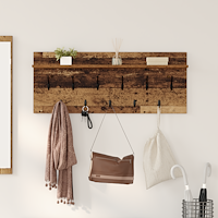 vidaXL Väggmonterad Klädhängare med hylla Gammalt trä 100 x 40 x 12 cm