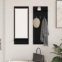 vidaXL Väggmonterad Klädhängare med hylla med lagring med spegel Svart ek 70 x 10 x 90 cm