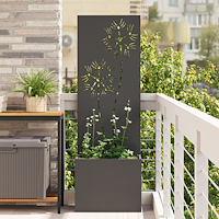 vidaXL Trädgårdsplanterare med dekorativ panel Svart 50 x 140 cm