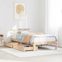 vidaXL Sängram med lådor 90x190 cm massiv furu