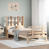 vidaXL Säng med bokhylla utan madrass 90x190cm massiv furu