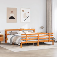 vidaXL Sängram med huvudgavel vaxbrun 180x200 cm massiv furu