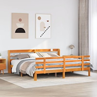 vidaXL Sängram med huvudgavel vaxbrun 180x200 cm massiv furu