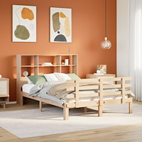 vidaXL Säng med bokhylla utan madrass 120x190 cm massiv furu