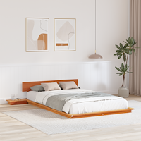 vidaXL golvsängram med sängbord Vaxad brun 135x190cm Massivt trä