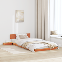 vidaXL Golvsängram med Sängbord Vaxad Brun 90x190cm Massivt Trä