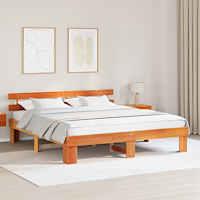 vidaXL Sängram med Huvudgavel Vaxbrun 200x200 cm Massivt trä Tall