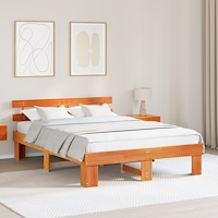 vidaXL Sängram med Huvudgavel Vaxad Brun 150x200 cm Massivt Trä Tall