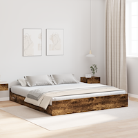 vidaXL Förvaringssängram med låda med huvudgavel med lagring Rökfärgad ek 180 x 200 cm