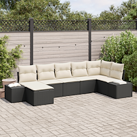 vidaXL Trädgårdsoffset med kudde 7 pcs Svart PE Rattan