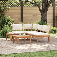 vidaXL Bänkset för trädgården med kudde 4 pcs Brun och Kräm