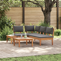 vidaXL Bänkset för trädgården med kudde med lagring 4 pcs Brun och Grå