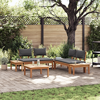 vidaXL Bänkset för trädgården med kudde med lagring 3 pcs Brun och Grå