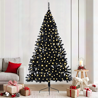 vidaXL Konstgjord Förbelyst Julgran Svart 210 cm PVC