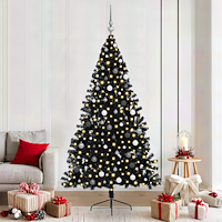 vidaXL Konstgjord Förbelyst Julgran Svart 210 cm PVC