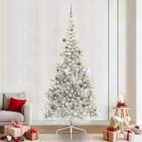 vidaXL Konstgjord julgran med dekorativa strängljus Silver 240 cm PET