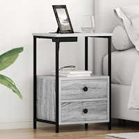 vidaXL Sängbord med laddningsstation 2 pcs Grå sonoma Konstruerat trä