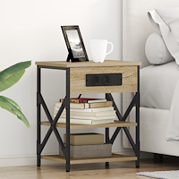 vidaXL Sängbord med laddningsstation 2 pcs Sonoma ek Konstruerat trä