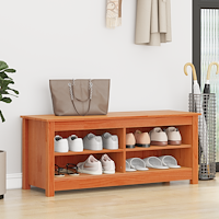 vidaXL Skobänk med hylla Vaxbrun 110 x 38 x 45.5 cm Massiv furu