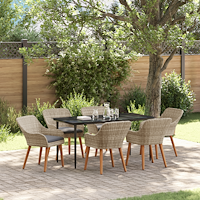 vidaXL Matgrupp 7 pcs Ljusgrå Poly rattan