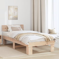 vidaXL Sängram med huvudgavel Brun 90 x 200 cm Massiv furu