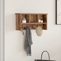 vidaXL Väggmonterad Klädhängare med hylla Gammalt trä 50 x 16 x 26 cm