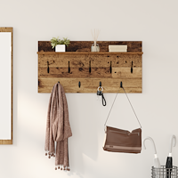 vidaXL Väggmonterad Klädhängare med hylla Gammalt trä 80 x 40 x 12 cm
