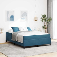 vidaXL Sängram med madrass Mörkblå och vit 140 x 200 cm Sammet